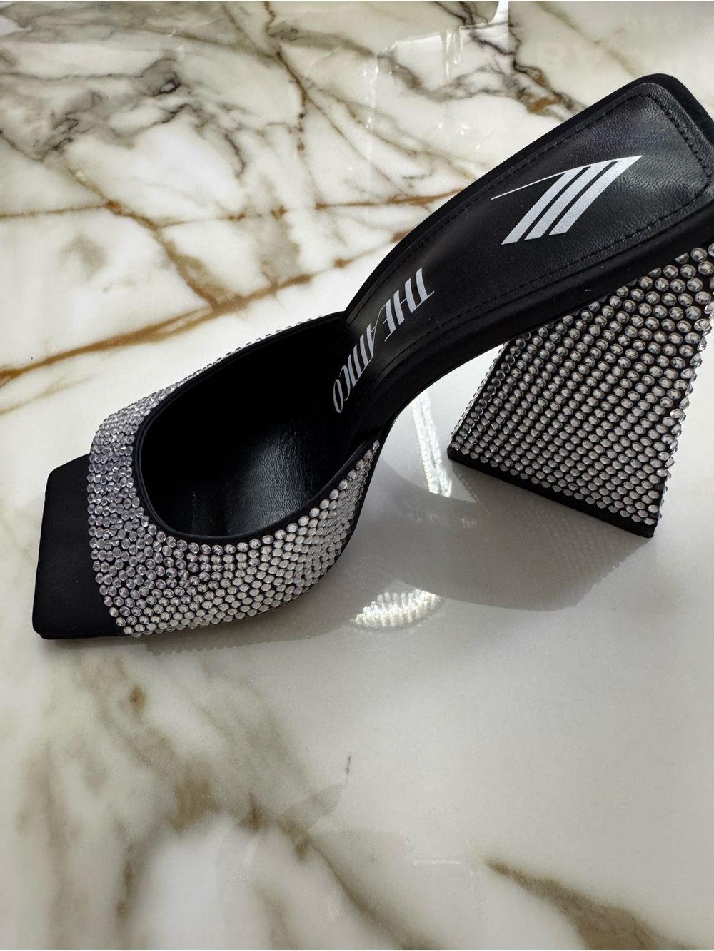 The Attico Black Crystal-Studded Block Heel Mule